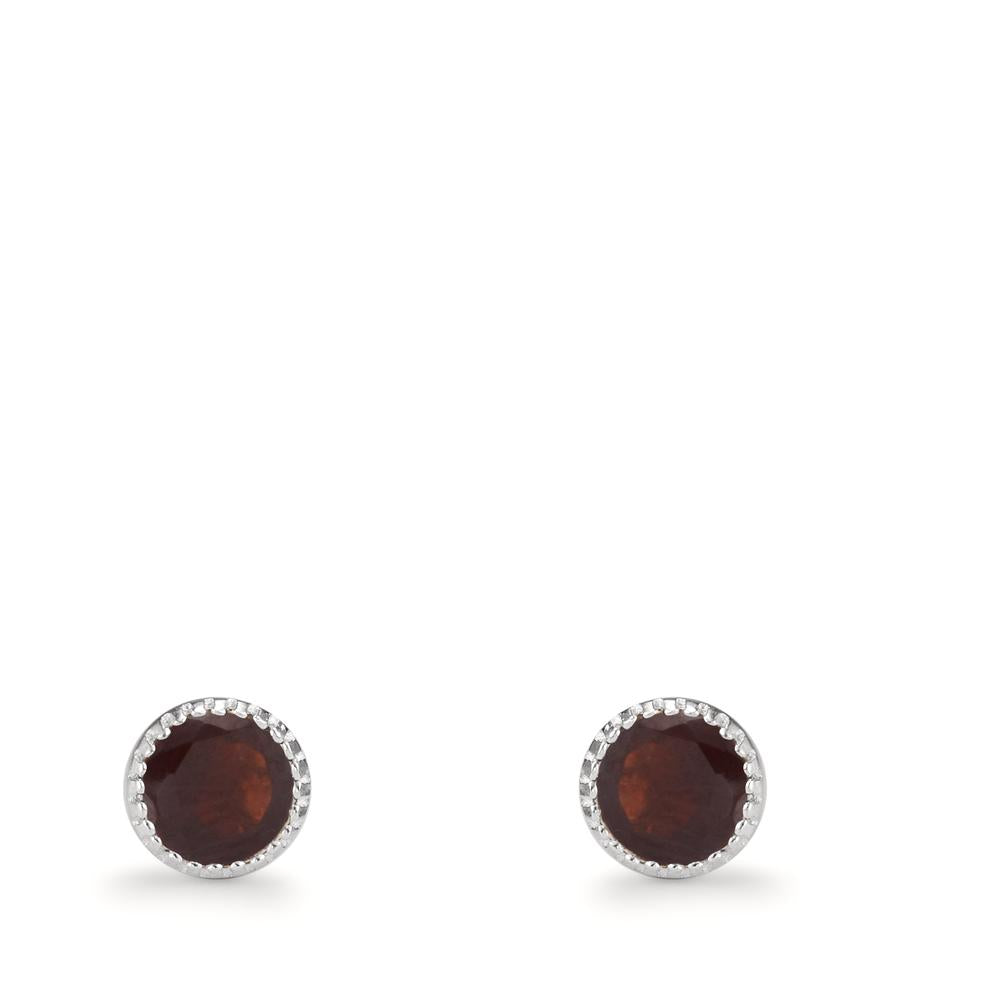 Stud earrings Silver Garnet 2 Stones Ø4.5 mm