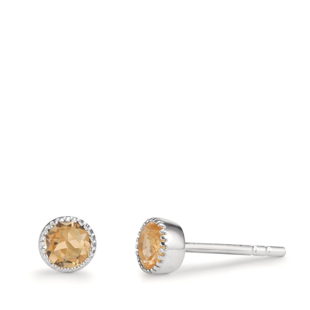 Stud earrings Silver Citrine 2 Stones Ø4.5 mm