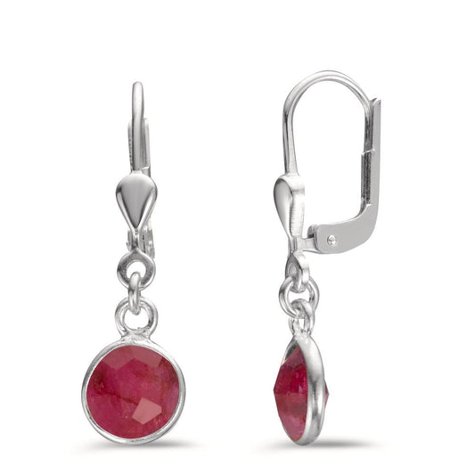 Drop Earrings Silver Ruby 2 Stones Ø7 mm