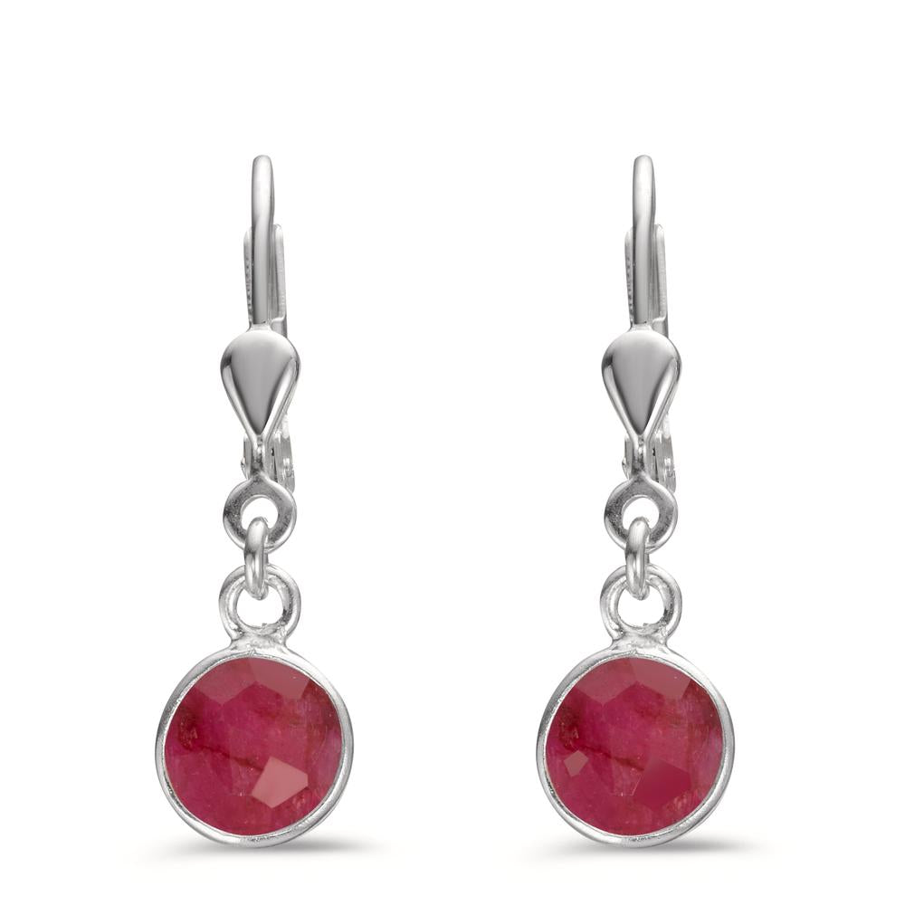 Drop Earrings Silver Ruby 2 Stones Ø7 mm