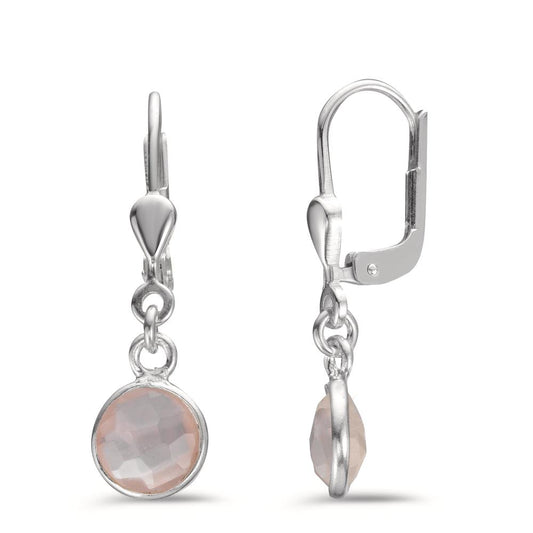 Drop Earrings Silver Rose Quartz 2 Stones Ø7 mm