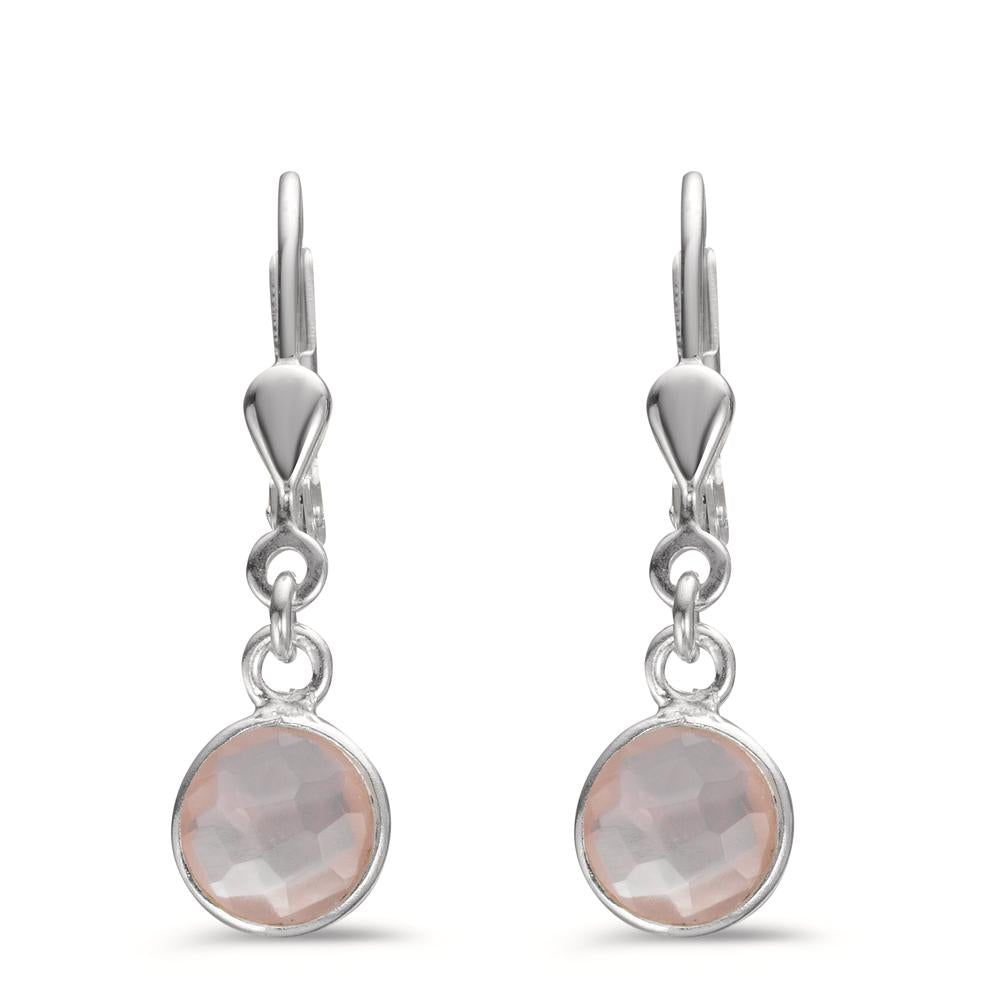 Drop Earrings Silver Rose Quartz 2 Stones Ø7 mm