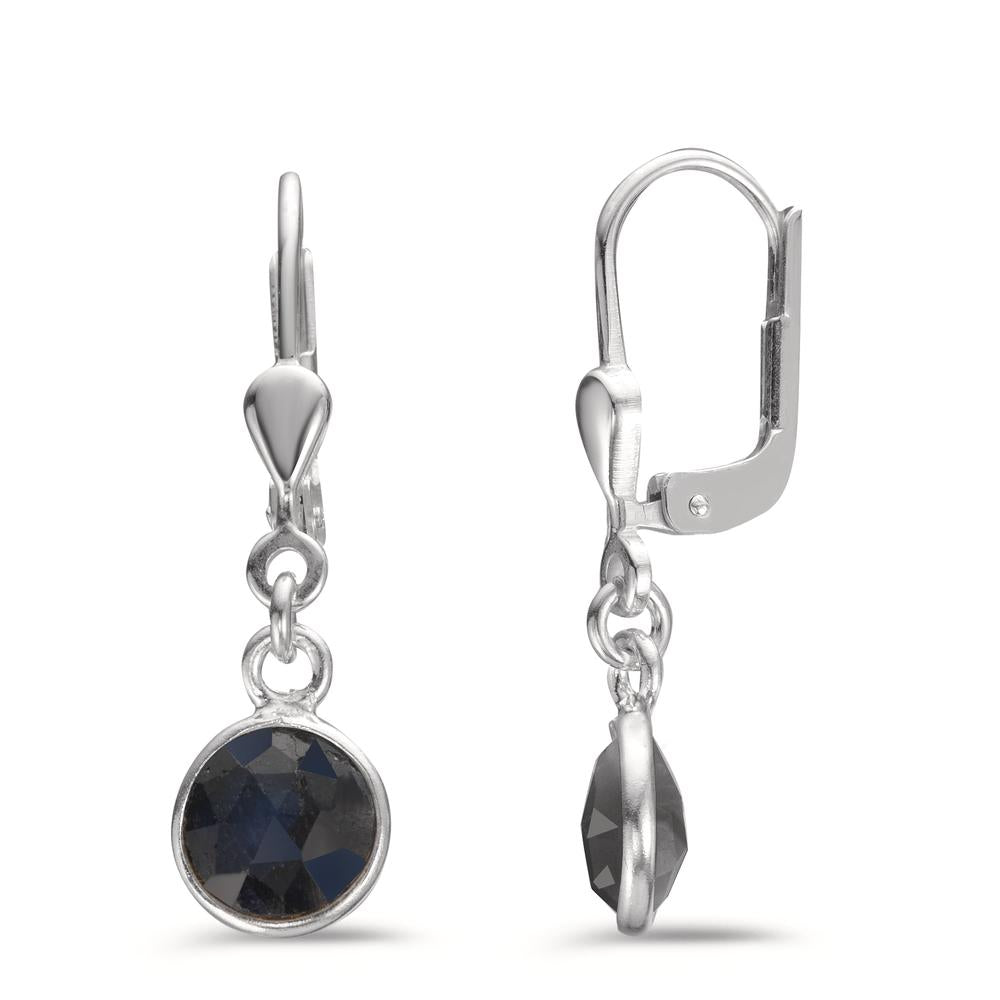 Drop Earrings Silver Sapphire 2 Stones Ø7 mm