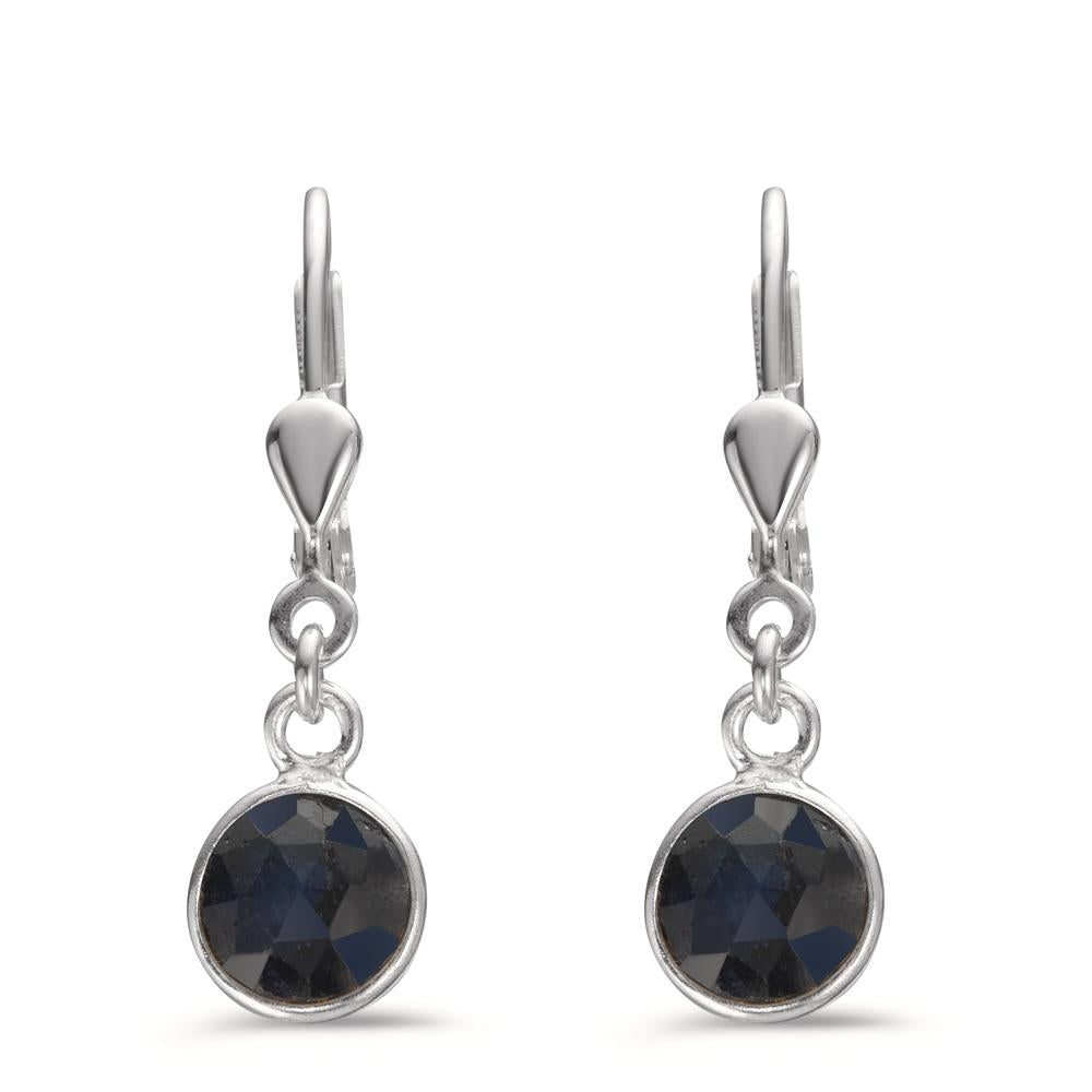 Drop Earrings Silver Sapphire 2 Stones Ø7 mm