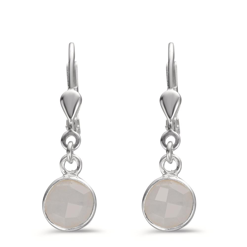 Drop Earrings Silver Moonstone 2 Stones Ø7 mm