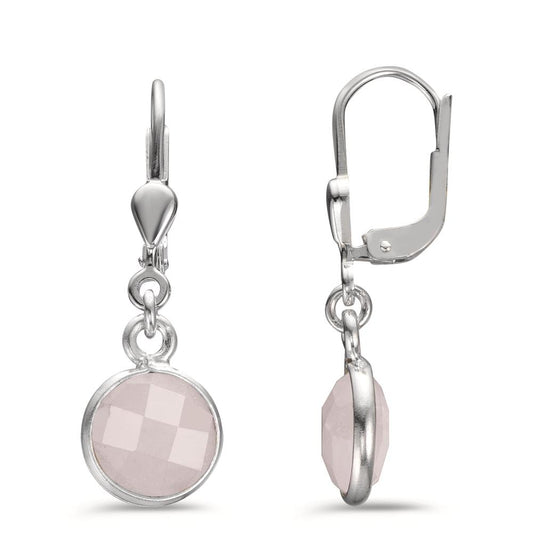 Drop Earrings Silver Rose Quartz 2 Stones Ø9 mm