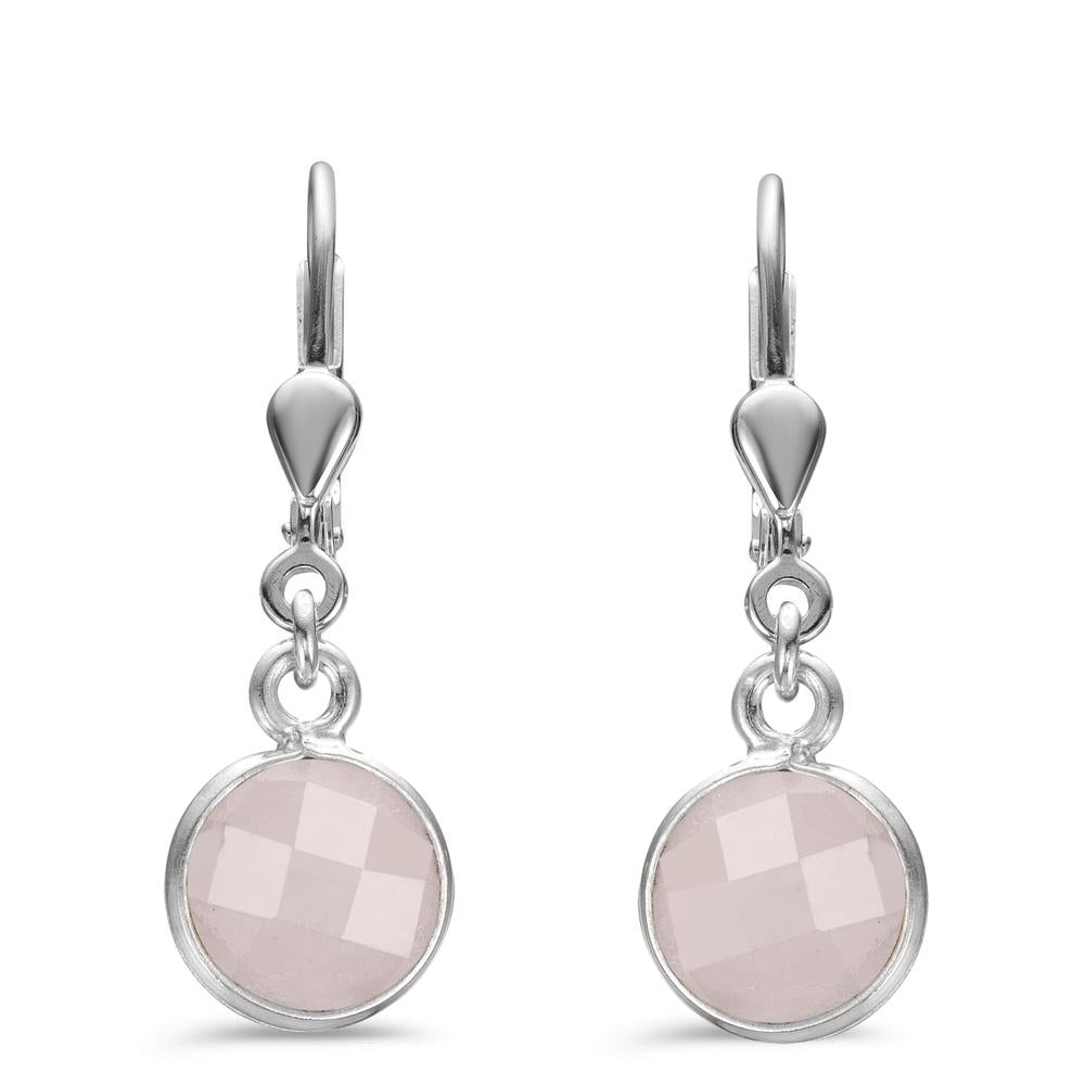 Drop Earrings Silver Rose Quartz 2 Stones Ø9 mm