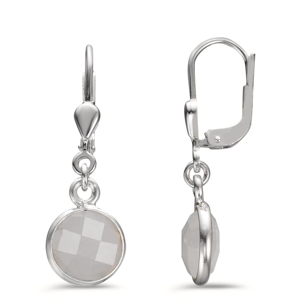 Drop Earrings Silver Moonstone 2 Stones Ø9 mm