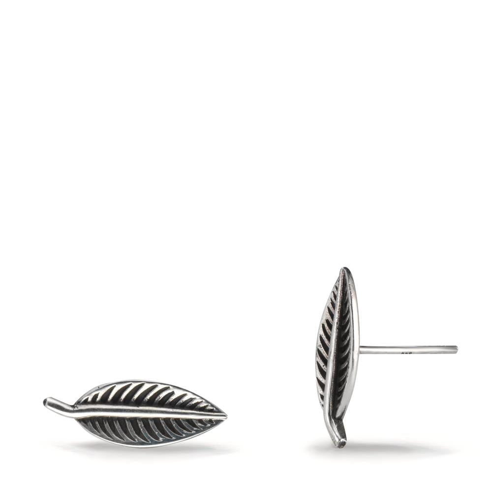 Stud earrings Silver Patinated Leaf