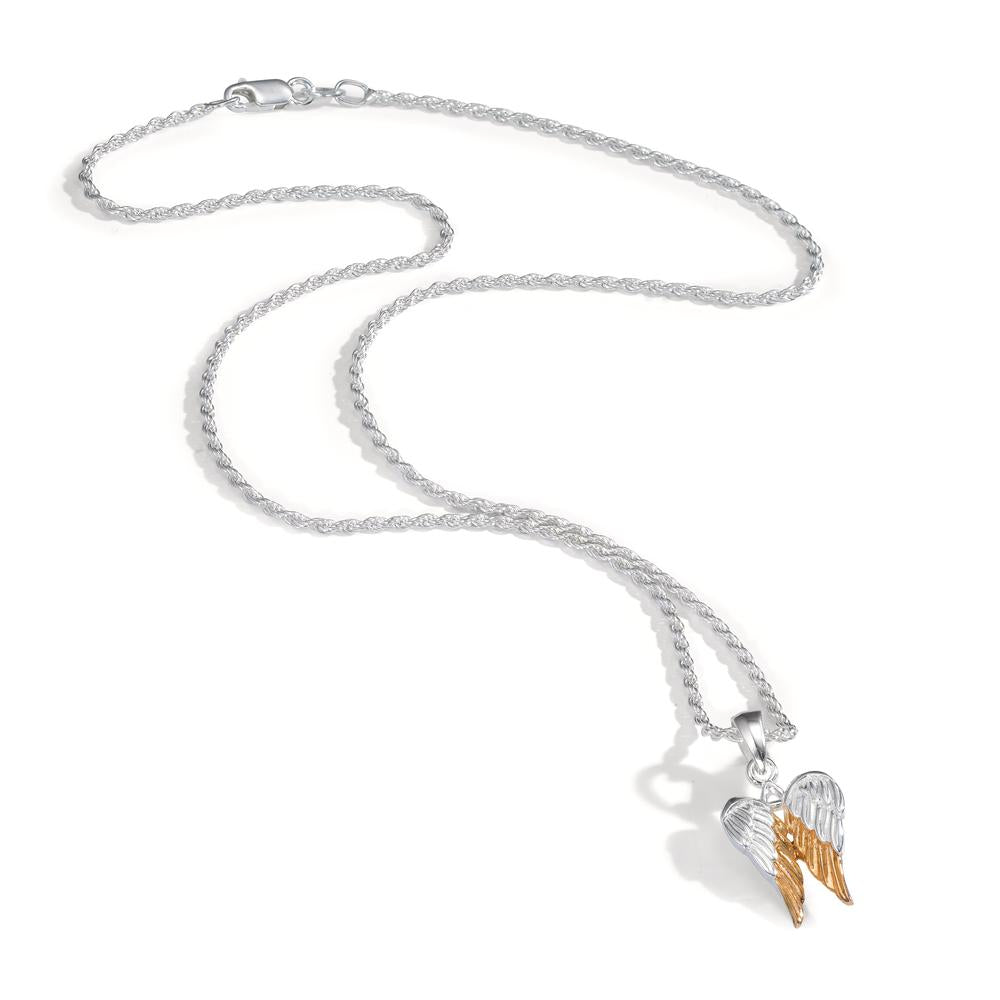 Necklace with pendant Silver Yellow Bicolor Wing 42 cm