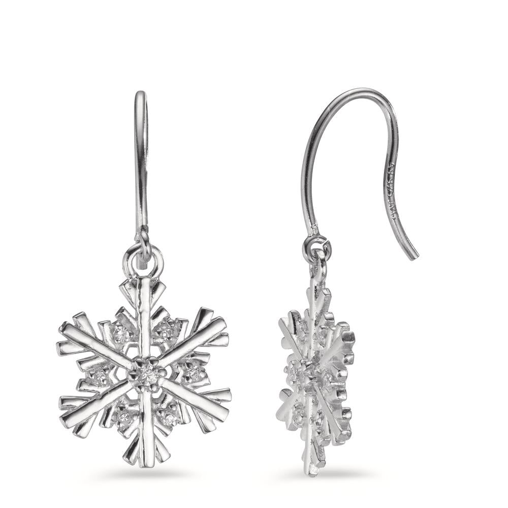 Drop Earrings Silver Zirconia 14 Stones Snowflake Ø13 mm