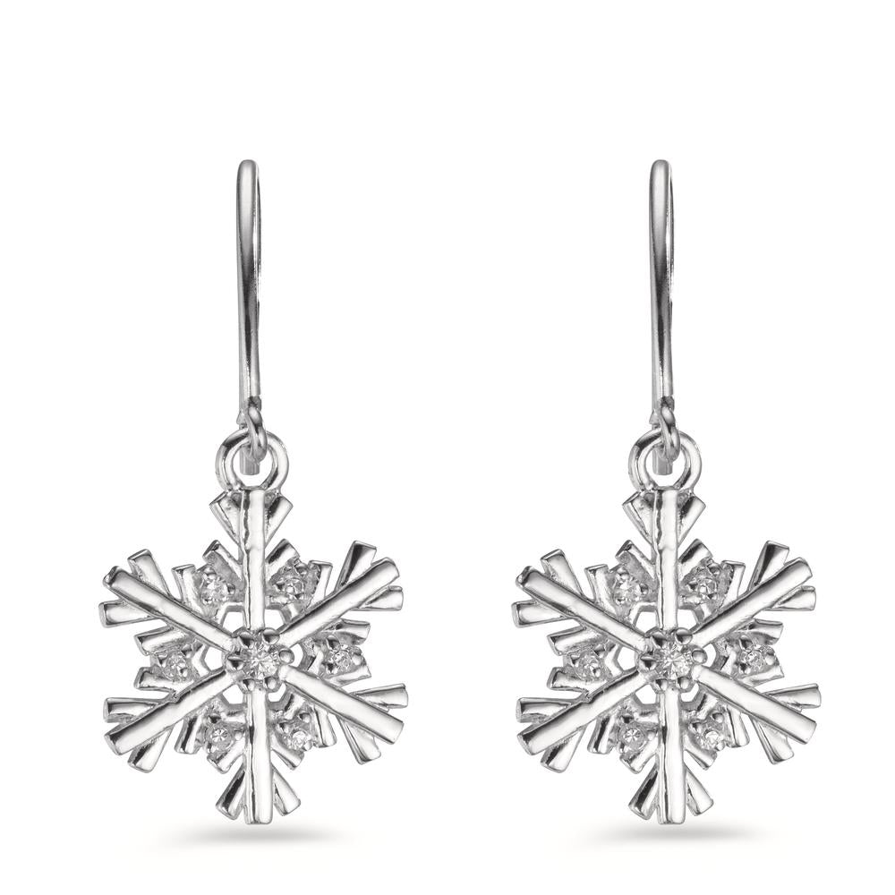 Drop Earrings Silver Zirconia 14 Stones Snowflake Ø13 mm