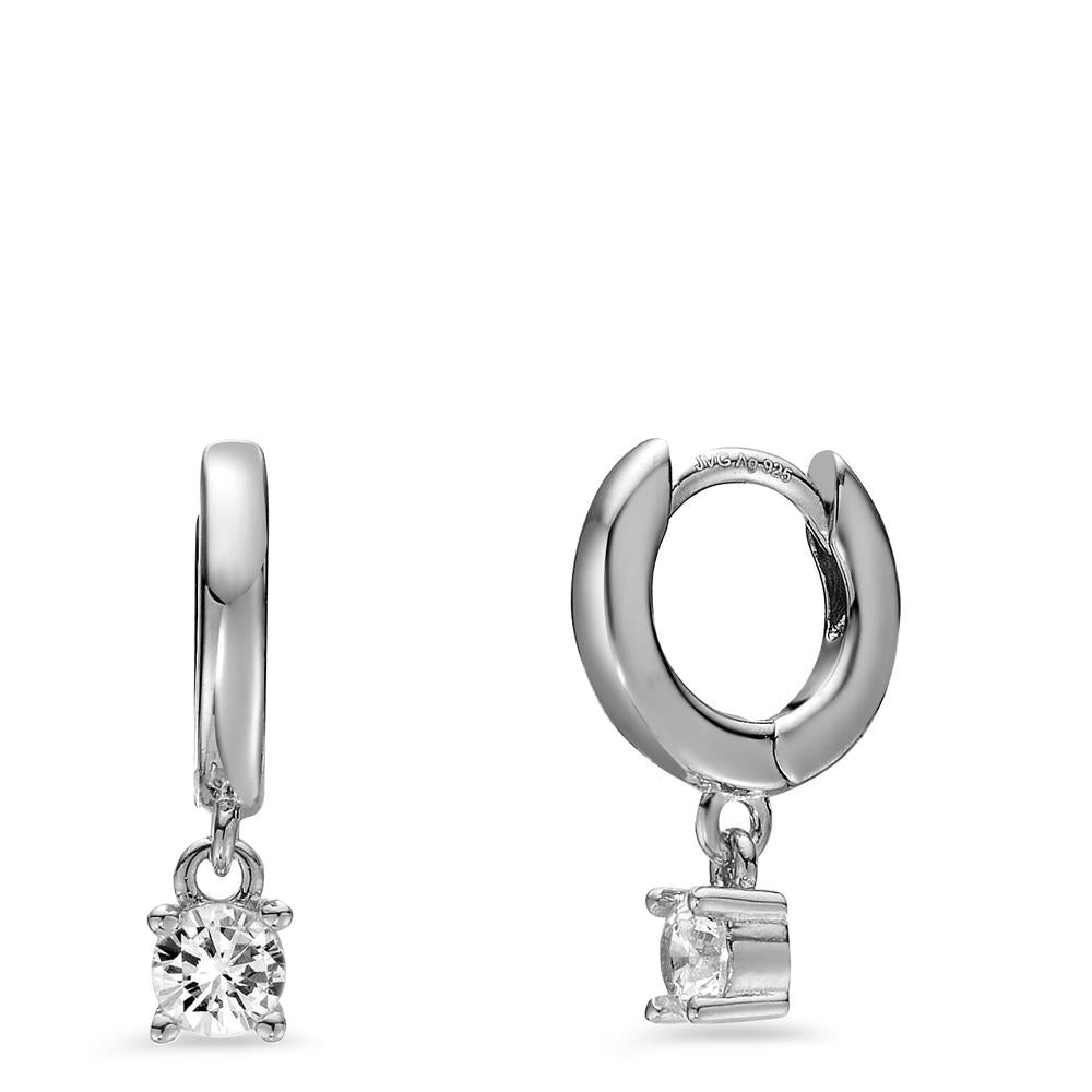 Hinged hoop Silver Zirconia 2 Stones Rhodium plated