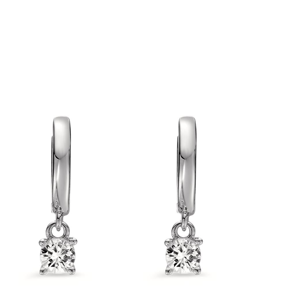 Hinged hoop Silver Zirconia 2 Stones Rhodium plated