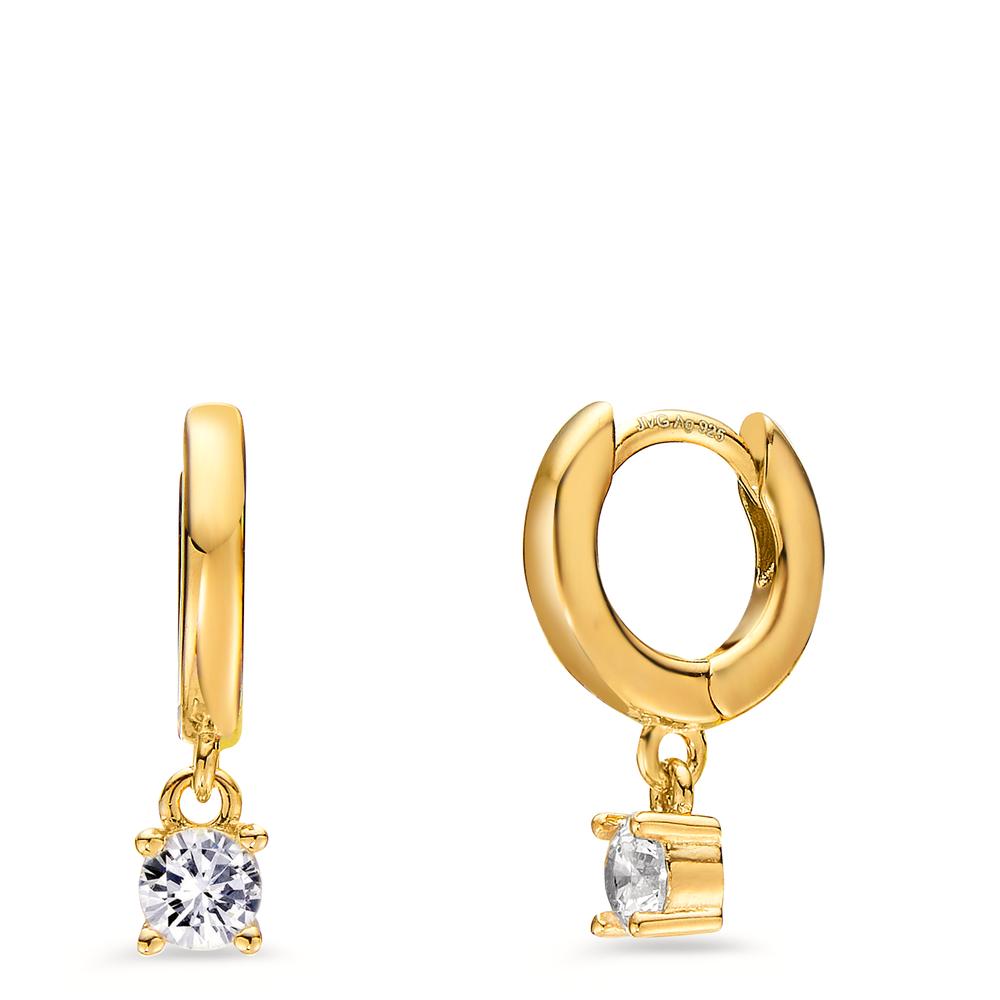 Hinged hoop Silver Zirconia 2 Stones Yellow Gold plated