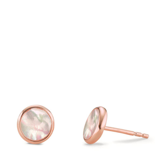 Stud earrings Silver Rose Gold plated Mother of pearl Ø8 mm