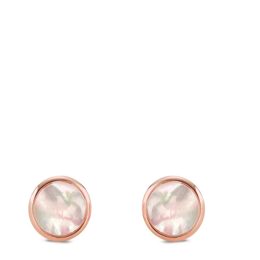 Stud earrings Silver Rose Gold plated Mother of pearl Ø8 mm