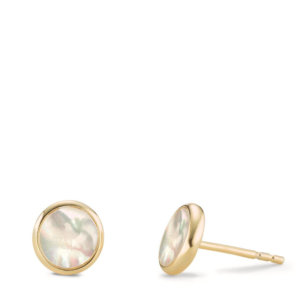 Stud earrings Silver Yellow Gold plated Mother of pearl Ø8 mm