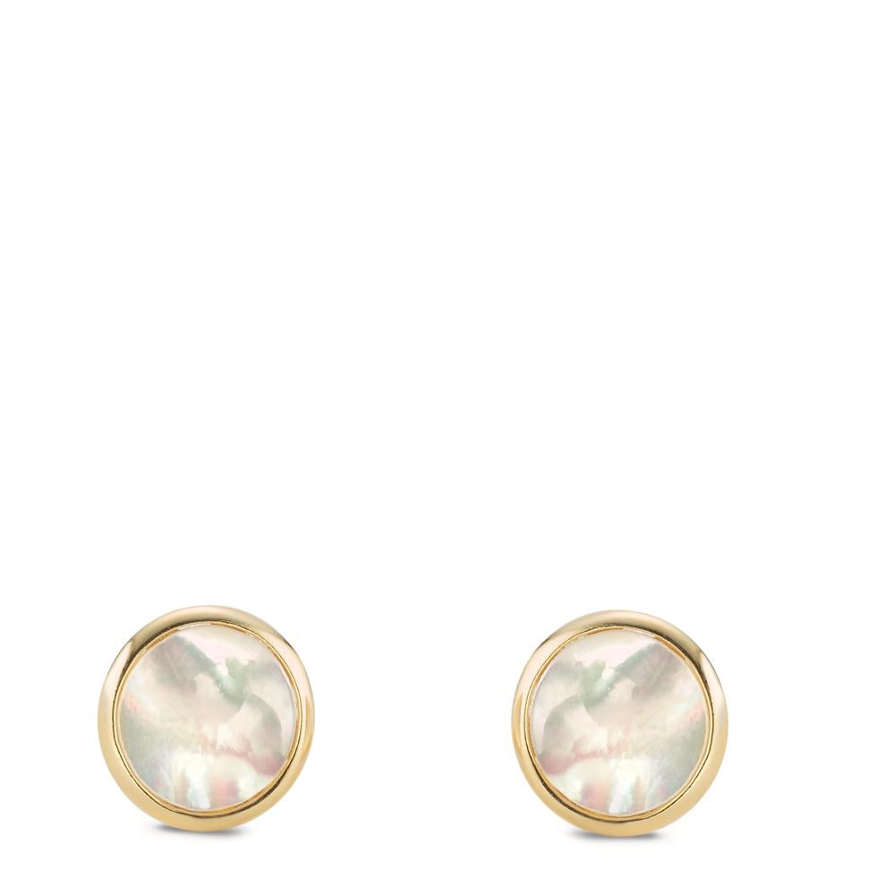 Stud earrings Silver Yellow Gold plated Mother of pearl Ø8 mm