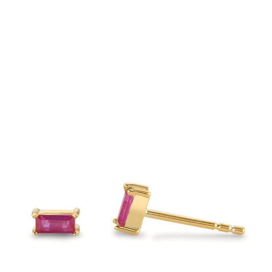 Stud earrings Silver Zirconia Pink, 2 Stones Yellow Gold plated