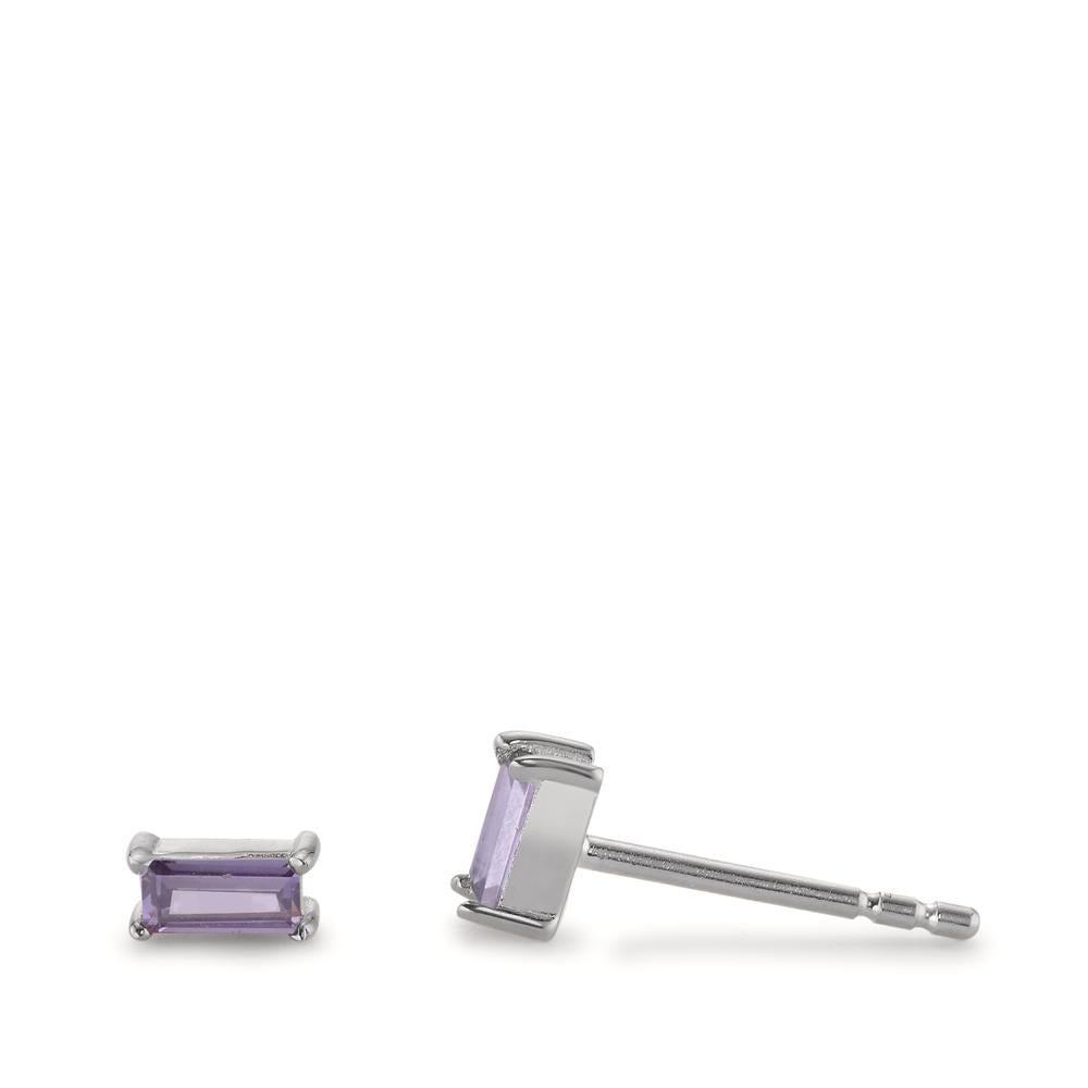 Stud earrings Silver Zirconia Violet, 2 Stones Rhodium plated