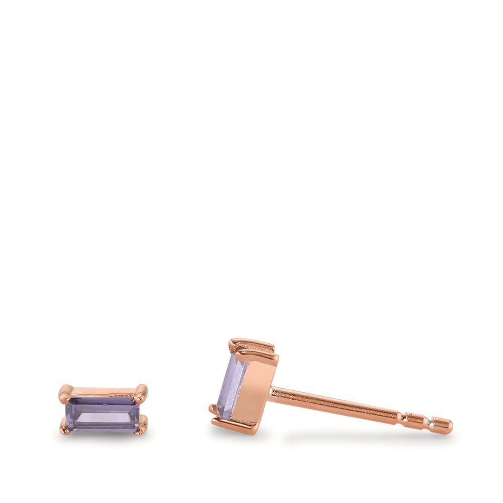 Stud earrings Silver Zirconia Violet, 2 Stones Rose Gold plated