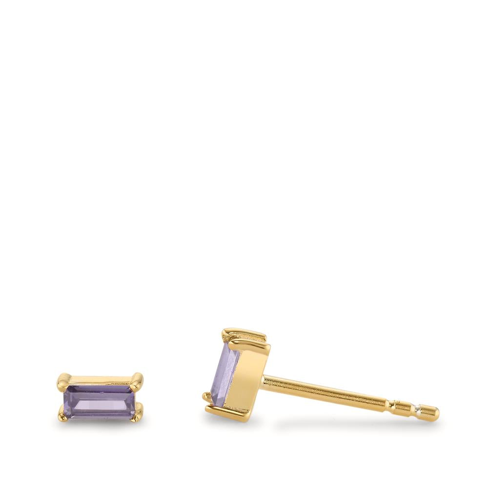 Stud earrings Silver Zirconia Violet, 2 Stones Yellow Gold plated