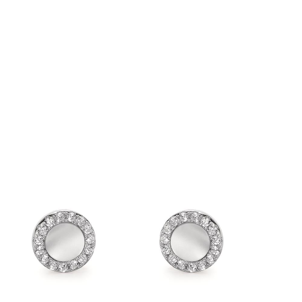 Stud earrings Silver Zirconia Rhodium plated Mother of pearl Ø6 mm