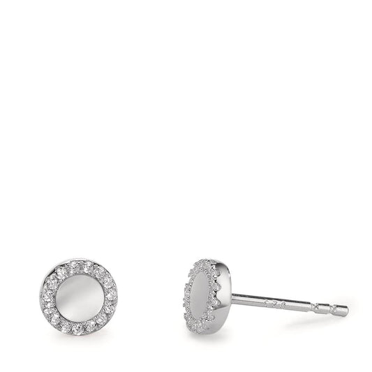 Stud earrings Silver Zirconia Rhodium plated Mother of pearl Ø6 mm