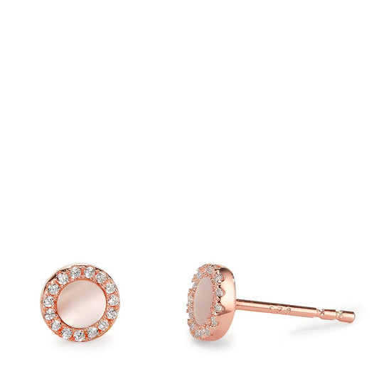 Stud earrings Silver Zirconia Rose Gold plated Mother of pearl Ø6 mm