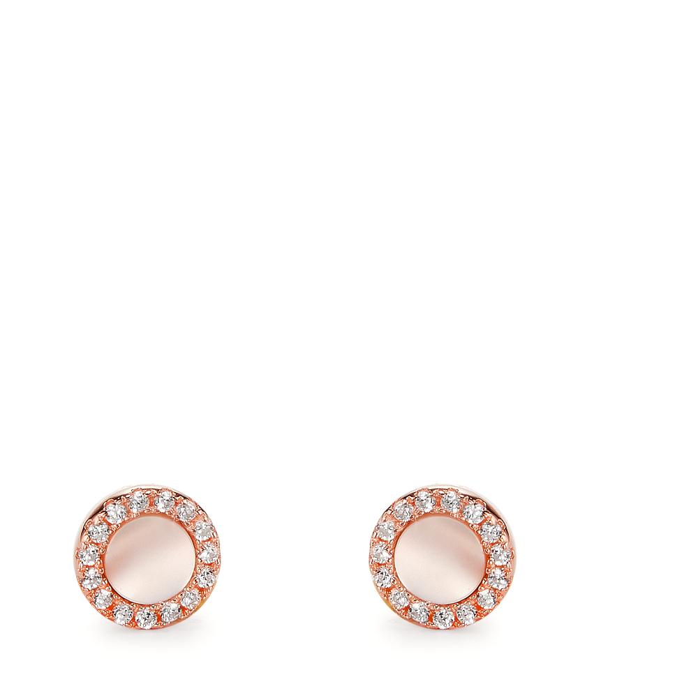 Stud earrings Silver Zirconia Rose Gold plated Mother of pearl Ø6 mm