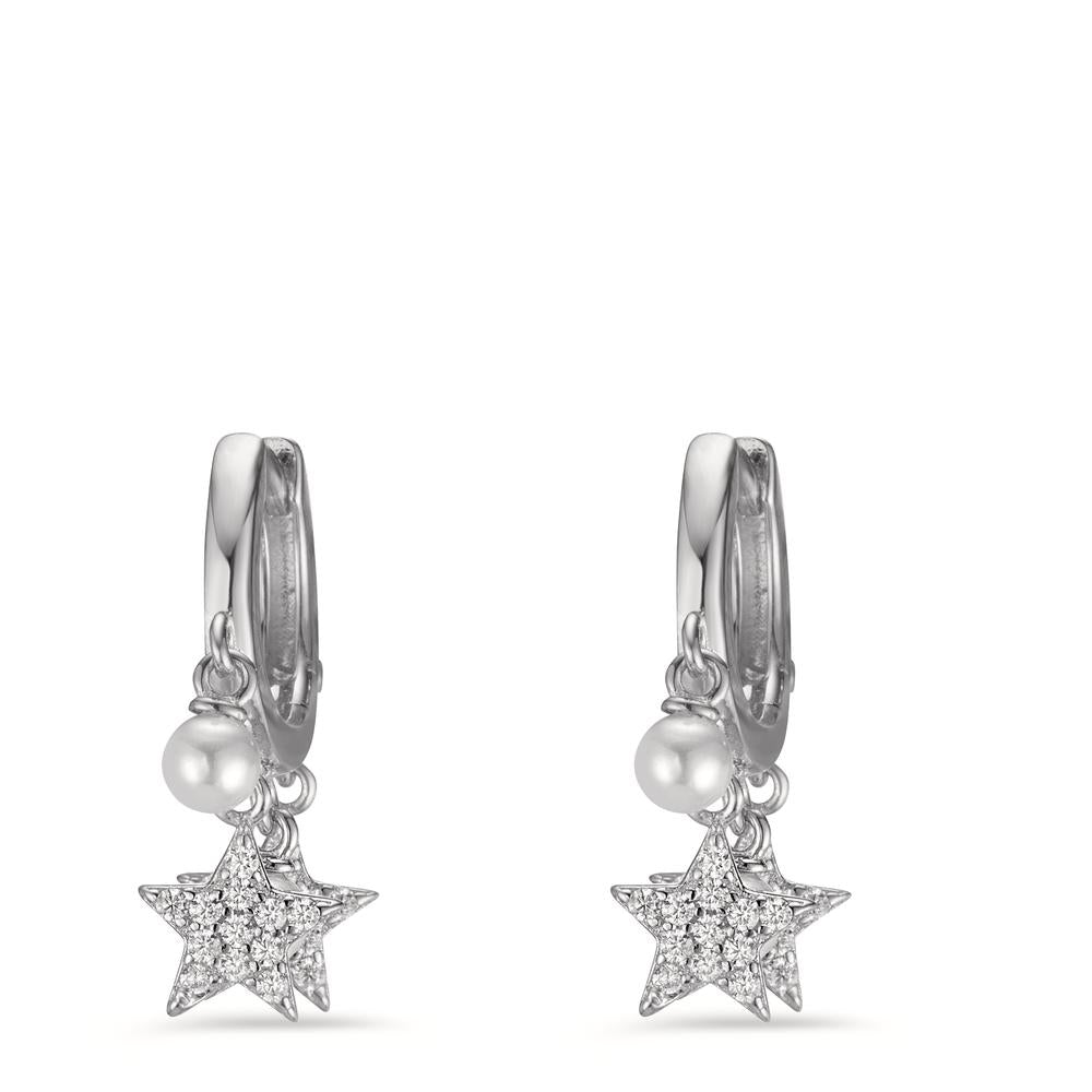 Hinged hoop Silver Zirconia Rhodium plated Shining pearls Star