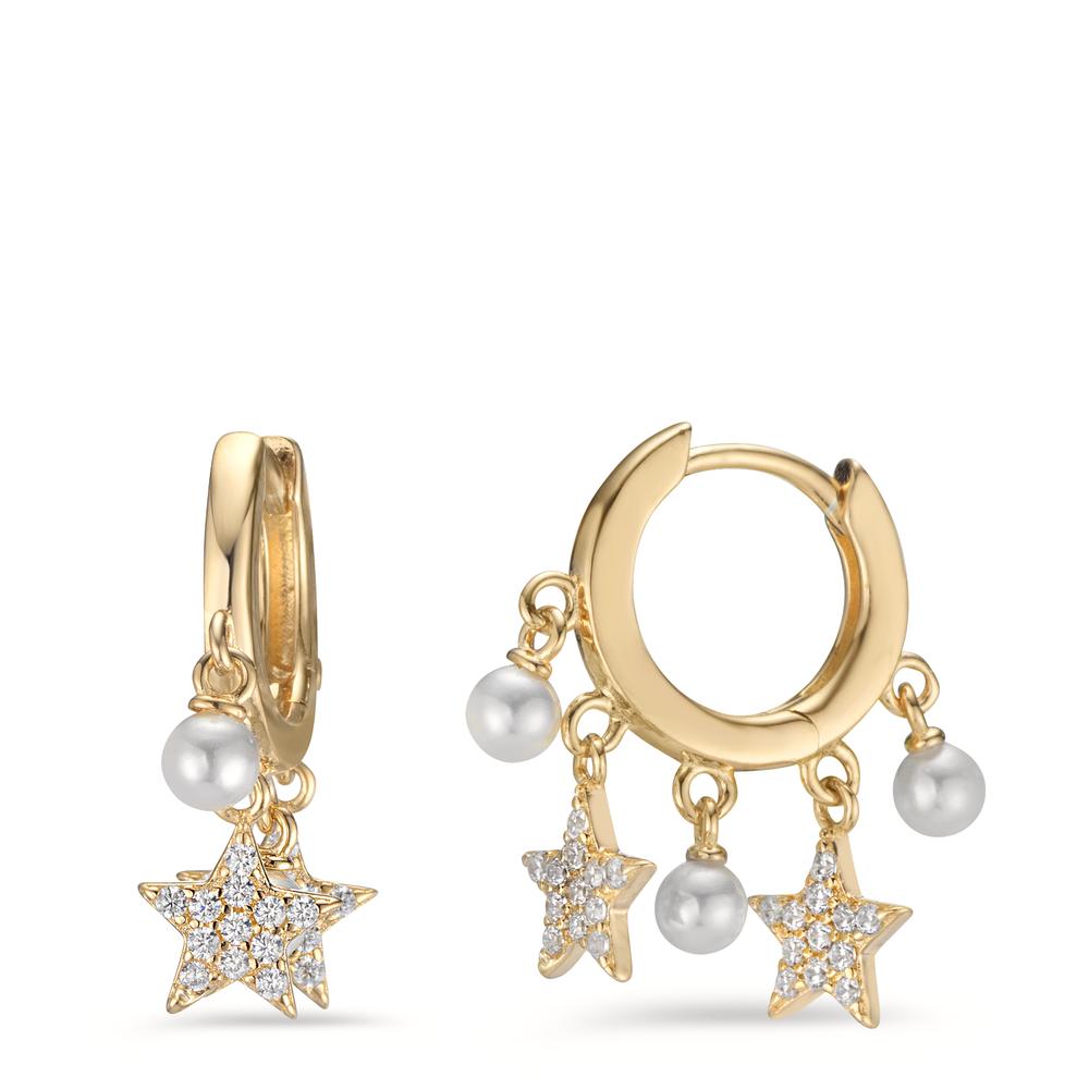 Hinged hoop Silver Zirconia Yellow Gold plated Shining pearls Star