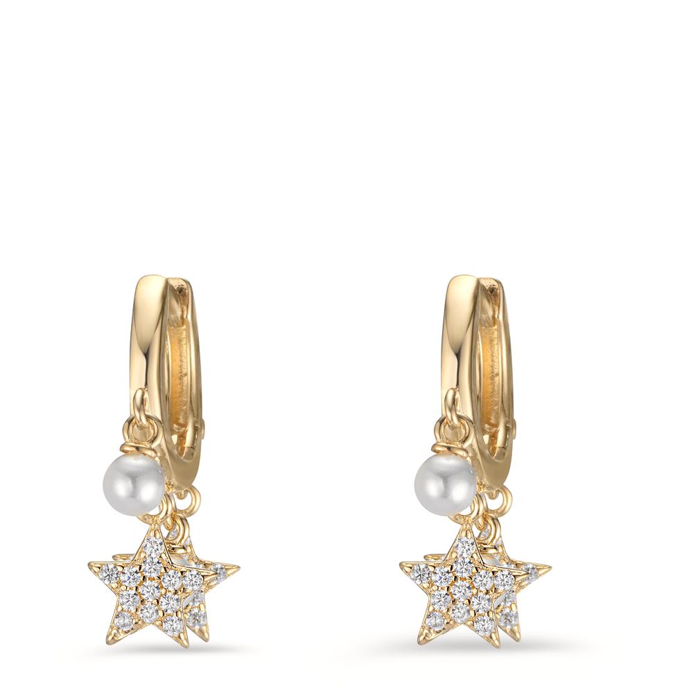 Hinged hoop Silver Zirconia Yellow Gold plated Shining pearls Star