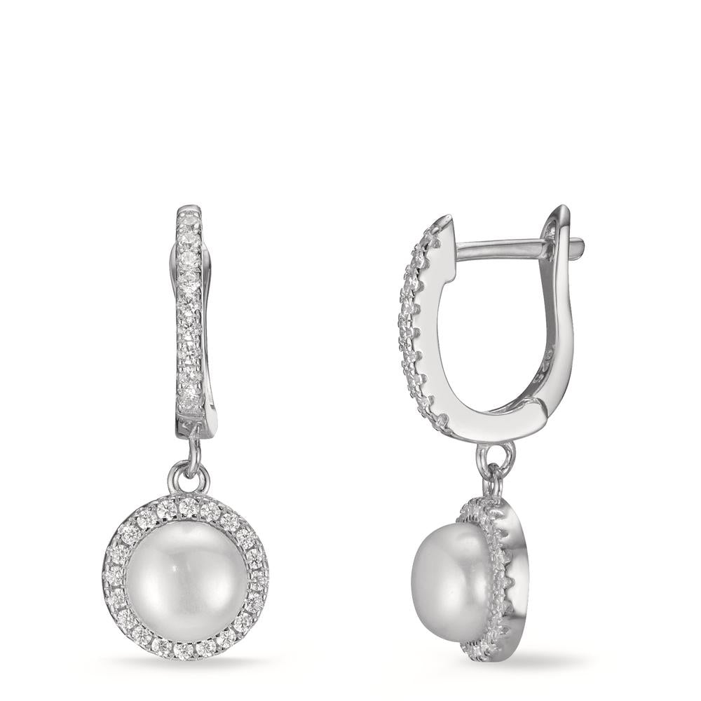 Hinged hoop Silver Zirconia Rhodium plated Freshwater pearl