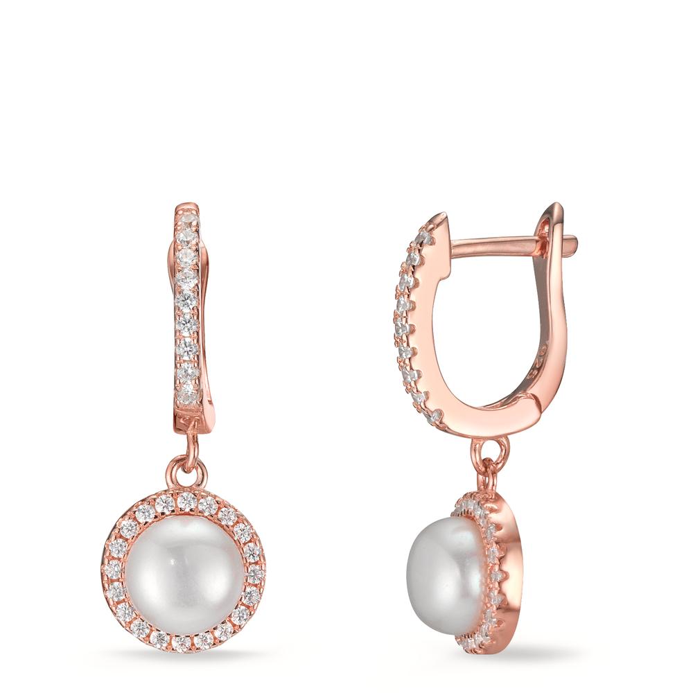 Hinged hoop Silver Zirconia Rose Gold plated Freshwater pearl