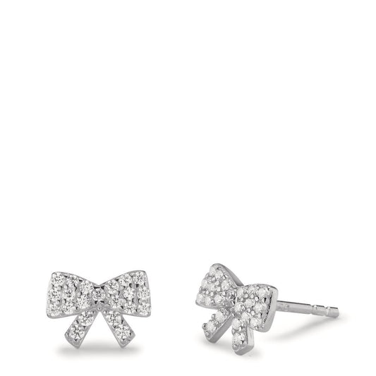 Stud earrings Silver Zirconia Rhodium plated Bow