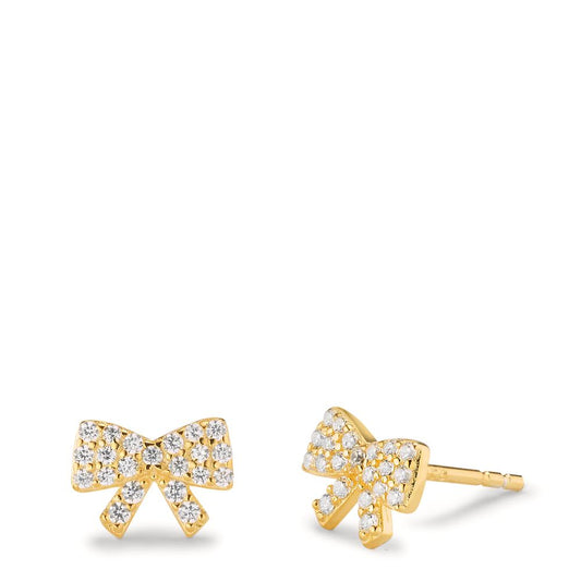 Stud earrings Silver Zirconia Yellow Gold plated Bow