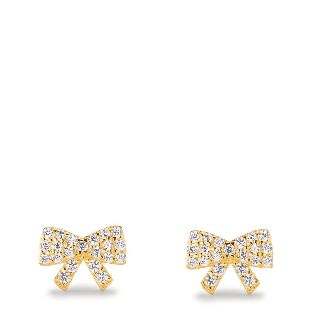 Stud earrings Silver Zirconia Yellow Gold plated Bow