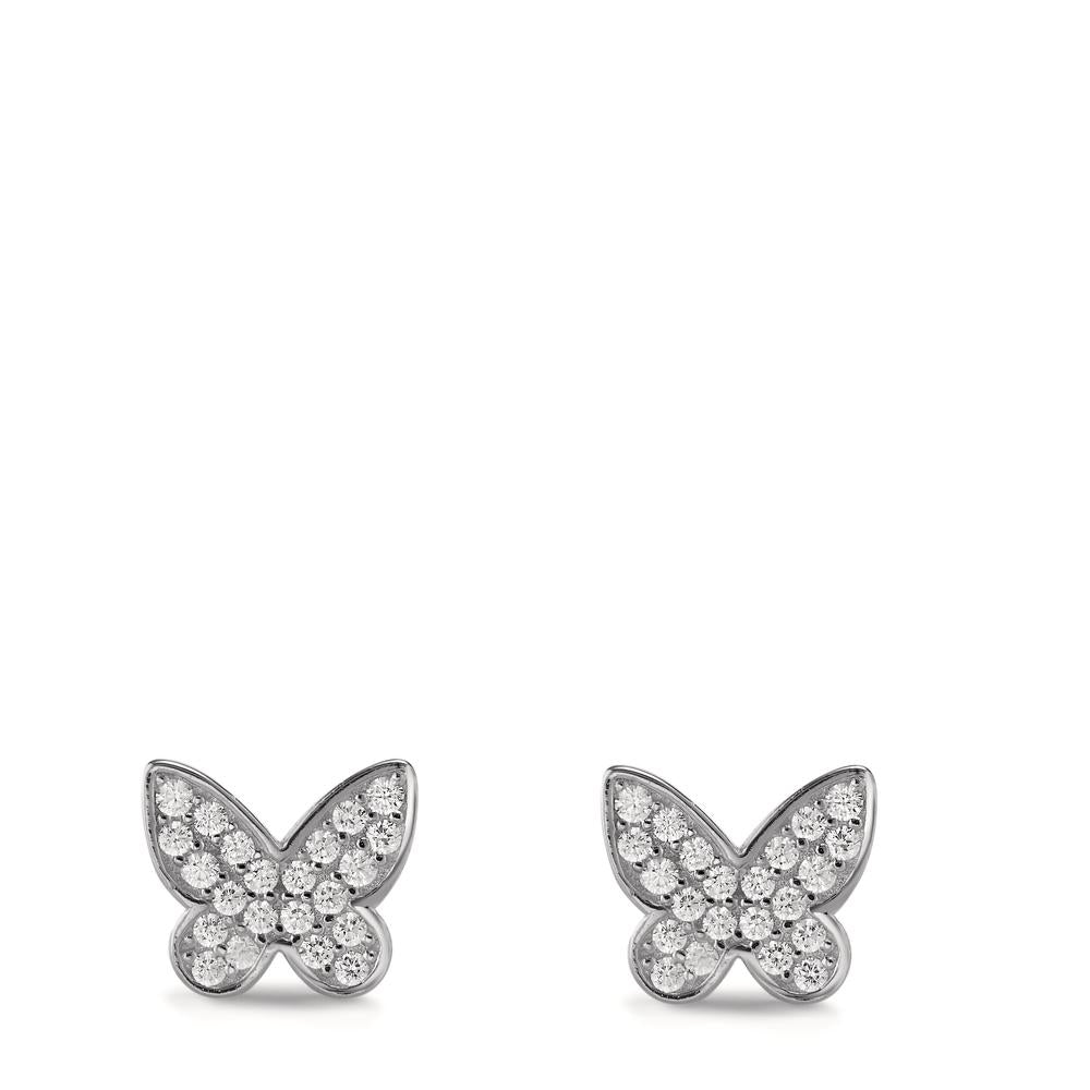 Stud earrings Silver Zirconia Rhodium plated Butterfly Ø7 mm