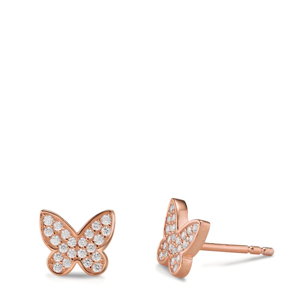 Stud earrings Silver Zirconia Rose Gold plated Butterfly Ø7 mm