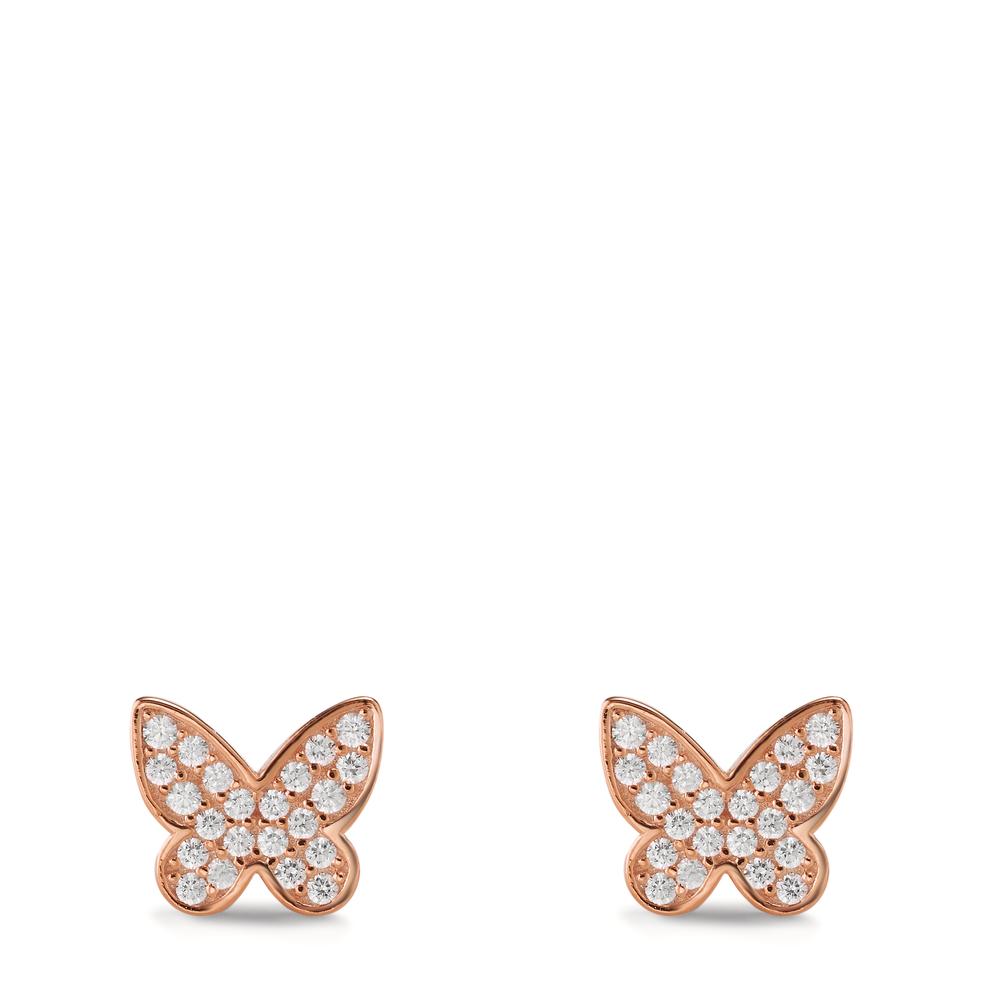 Stud earrings Silver Zirconia Rose Gold plated Butterfly Ø7 mm