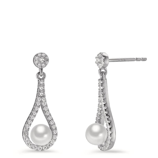 Drop Earrings Silver Zirconia Rhodium plated Shining pearls