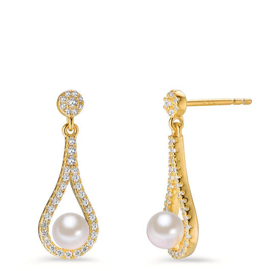 Drop Earrings Silver Zirconia Yellow Gold plated Shining pearls