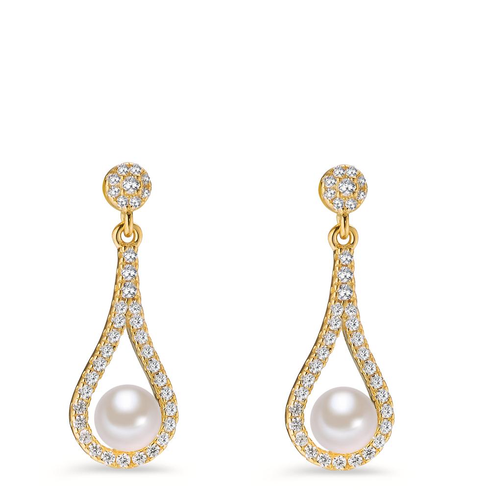 Drop Earrings Silver Zirconia Yellow Gold plated Shining pearls