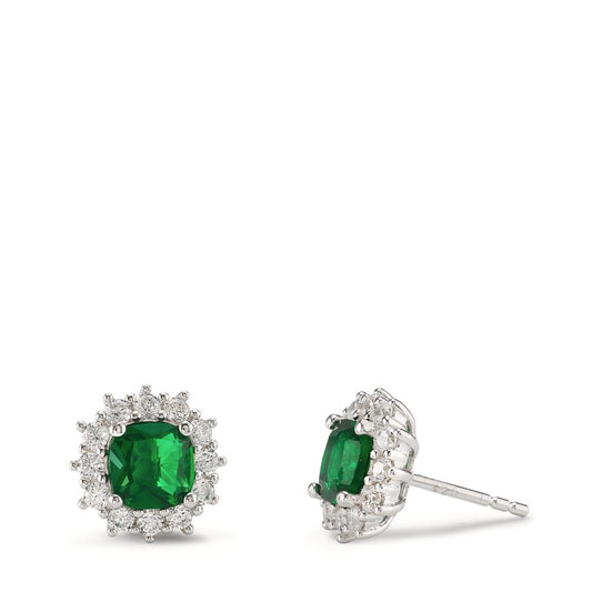 Stud earrings Silver Zirconia Green, 26 Stones Rhodium plated Ø10.5 mm