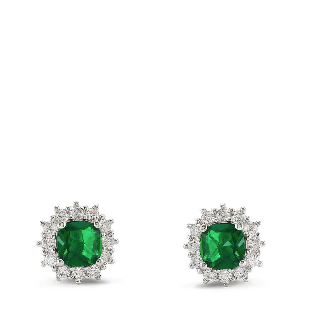 Stud earrings Silver Zirconia Green, 26 Stones Rhodium plated Ø10.5 mm