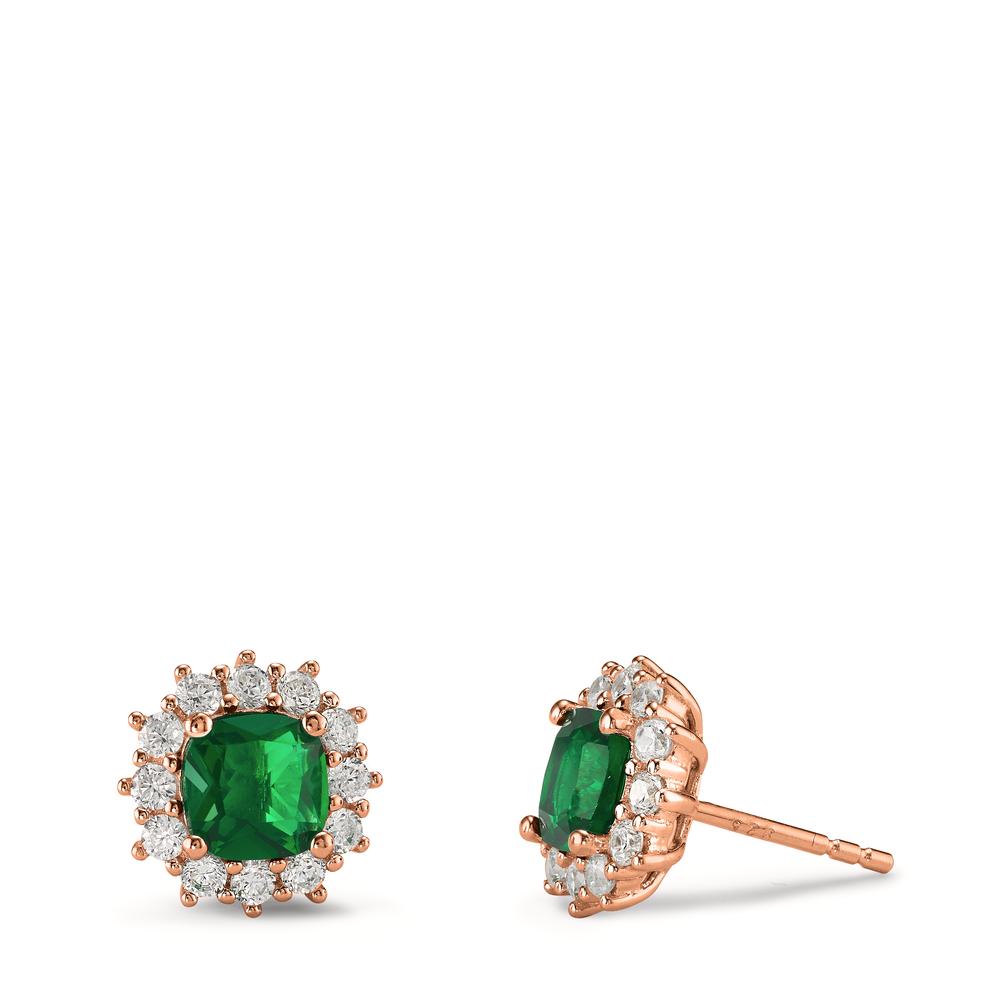 Stud earrings Silver Zirconia Green, 26 Stones Rose Gold plated Ø10.5 mm