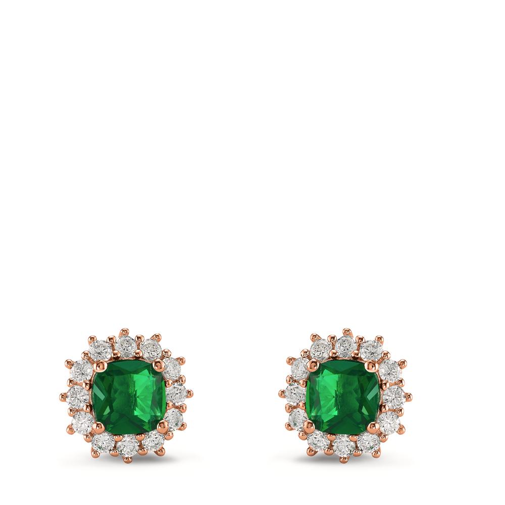 Stud earrings Silver Zirconia Green, 26 Stones Rose Gold plated Ø10.5 mm