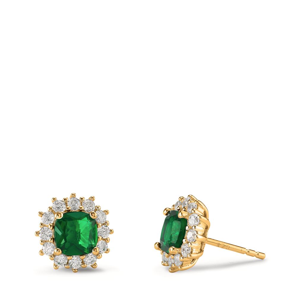 Stud earrings Silver Zirconia Green, 26 Stones Yellow Gold plated Ø10.5 mm